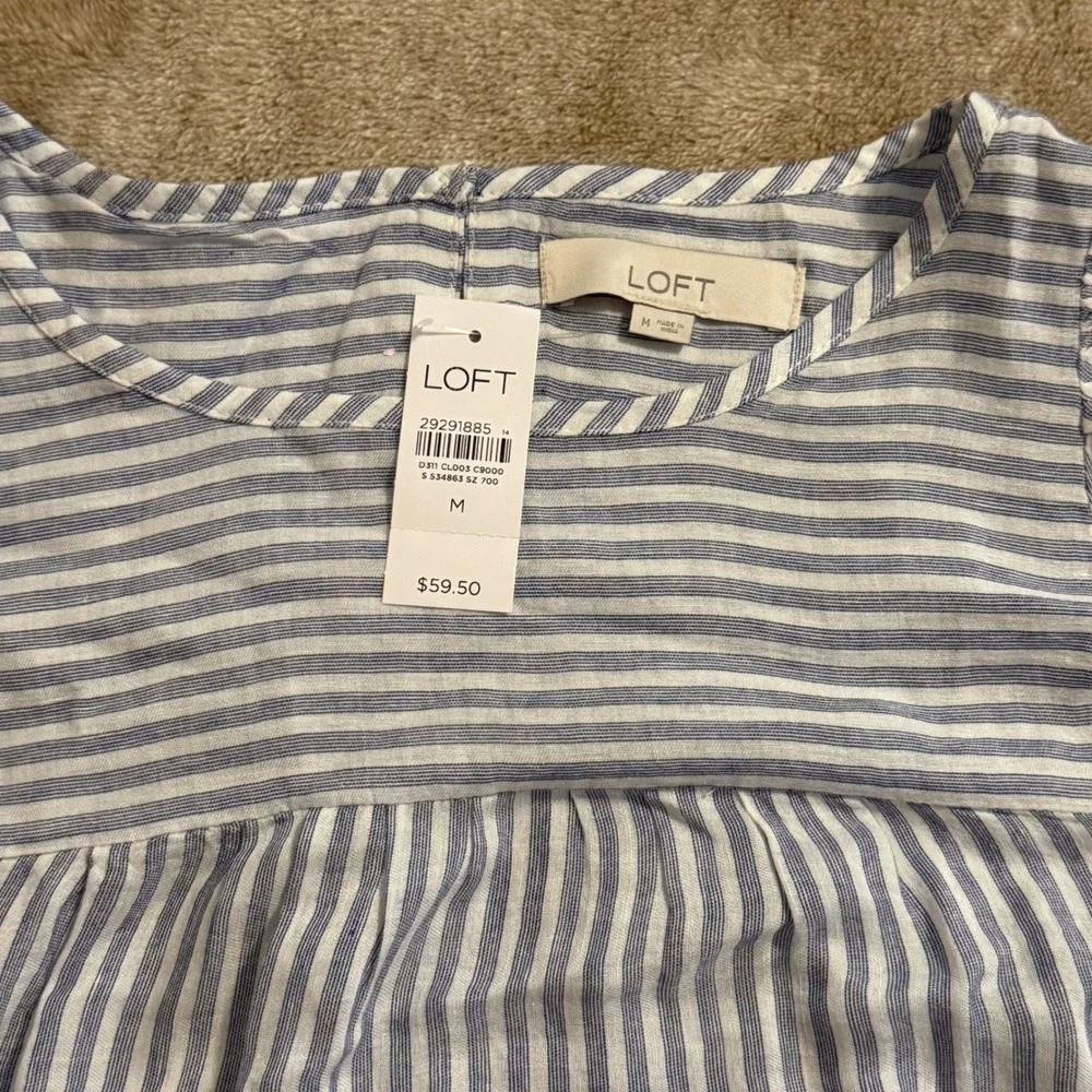 LOFT Womens Blue White Striped Rayon Linen Blouse Top Size M NEW